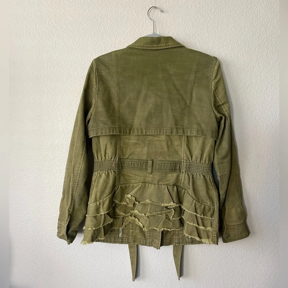 HEI HEI Anthropologie Ruffleback Military Green Jacket Women’s Size M - Picture 4 of 15